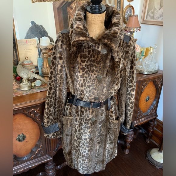 Vintage Amazing Sexy Classy Boho Soft Faux Fur Leopard Print High Collared Coat - Picture 4 of 16